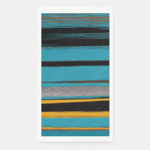 Serviette En Papier Turquoise Et Noire - Bandes D'Art Abstraites