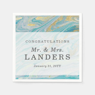 Serviette En Papier Turquoise & Gold Marble Swirl Agate Mariage de géo