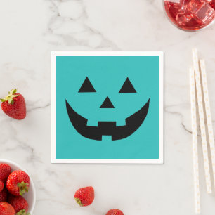 Serviette En Papier Turquoise Jack-o'-lantern visage citrouille amusan