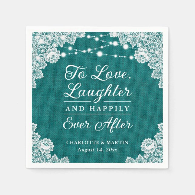 Serviette En Papier Turquoise Joyeux Jour Après Mariage Napkins (Devant)