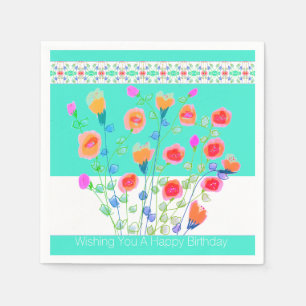 Serviette En Papier Turquoise Lumineux Et Floral Coloré