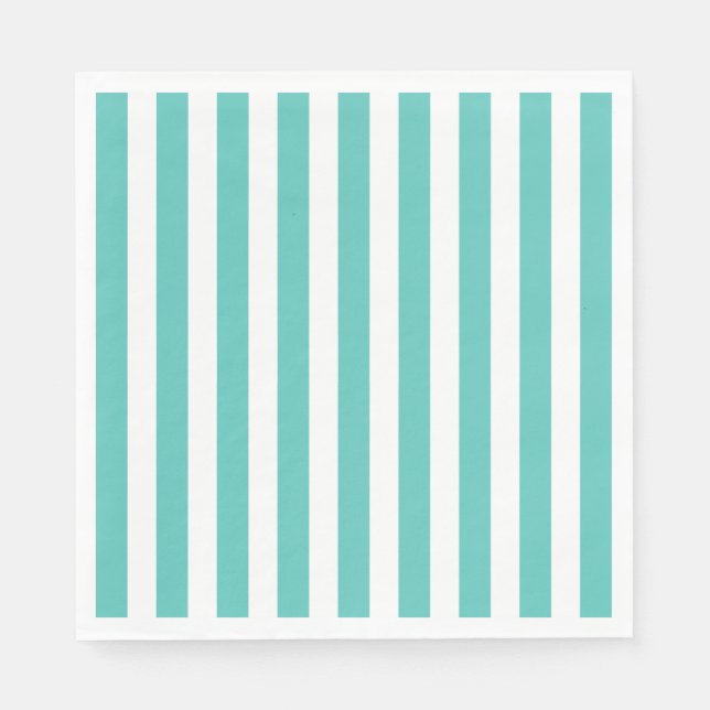 Serviette En Papier Turquoise marine et blanc rayé (Devant)