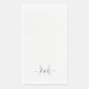 Serviette En Papier Turquoise Monogramme Écriture Calligraphique Blanc