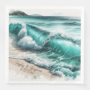 Serviette En Papier Turquoise Ocean Waves Mariage personnalisé