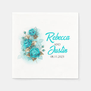 Serviette En Papier Turquoise Rose Tiffany Floral Moderne Boho