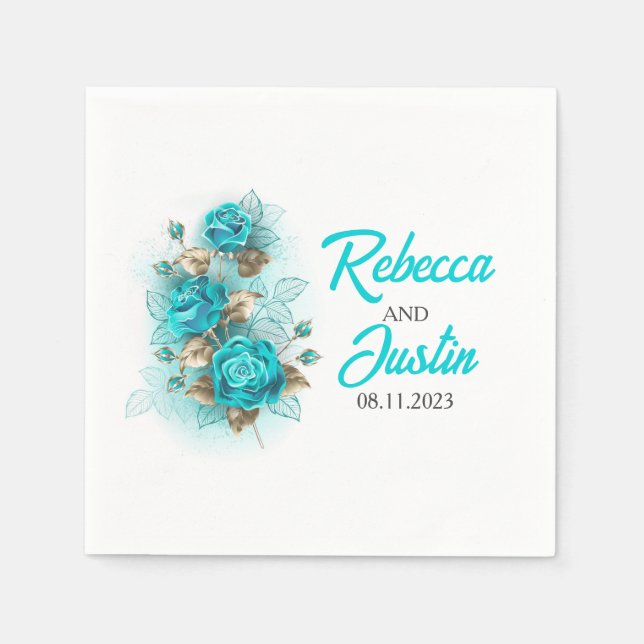 Serviette En Papier Turquoise Rose Tiffany Floral Moderne Boho (Devant)