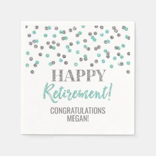 Serviette En Papier Turquoise Silver Confetti joyeuse retraite