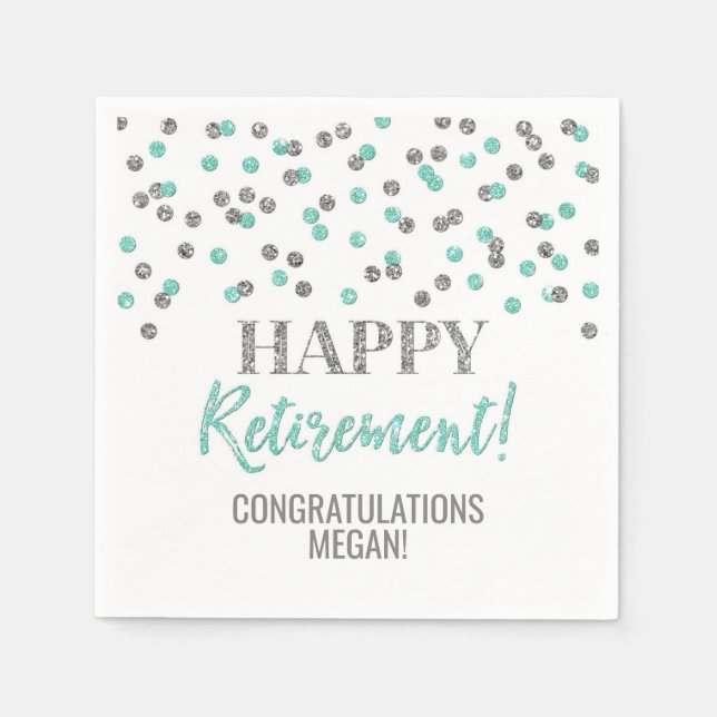 Serviette En Papier Turquoise Silver Confetti joyeuse retraite (Devant)