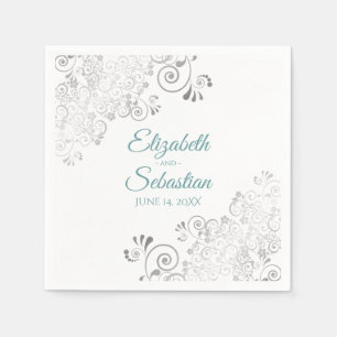 Serviette En Papier Turquoise sur blanc avec frites d'argent Mariage é