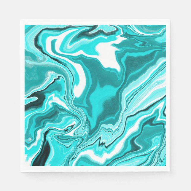 Serviette En Papier Turquoise, Turquoise et Marbre blanc (Devant)
