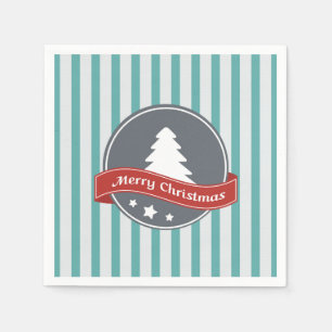 Serviette En Papier Turquoises bandes verticales avec un joyeux messag