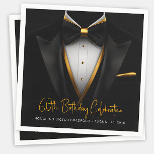 Serviette En Papier Tuxedo Noir Doré Anniversaire Homme