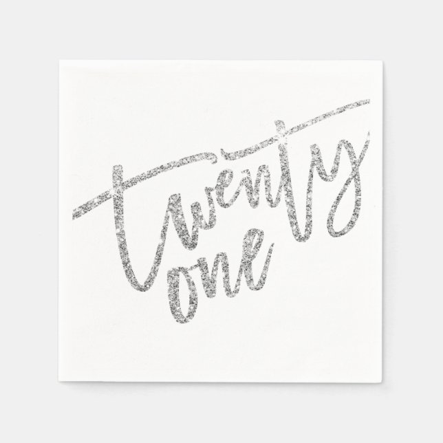 Serviette En Papier TWENTY-ONE script moderne glam argent parties scin (Devant)