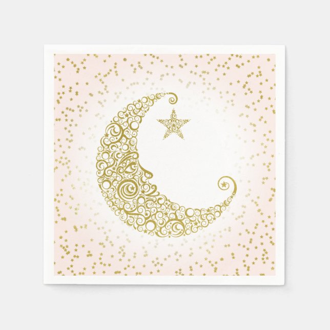 Serviette En Papier Twinkle Little Star Gold Moon rose Napkin (Devant)