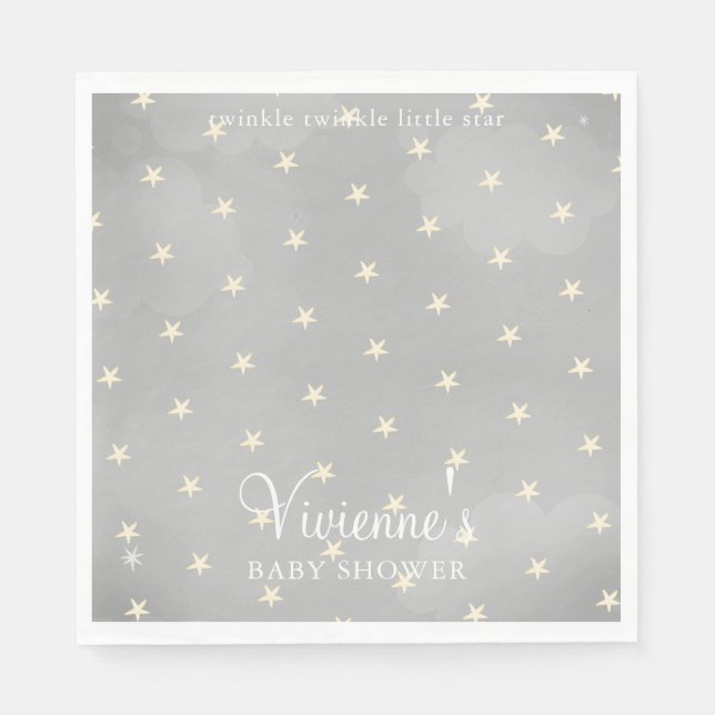 Serviette En Papier Twinkle Little Star Gris Baby shower (Devant)