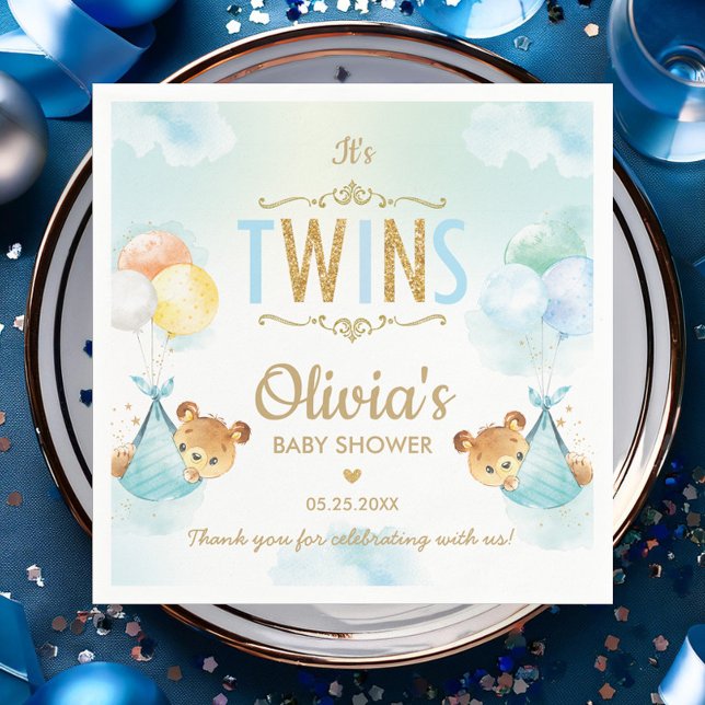 Serviette En Papier Twins Baby Boys mignons Bears Balloons Baby shower (Créateur téléchargé)
