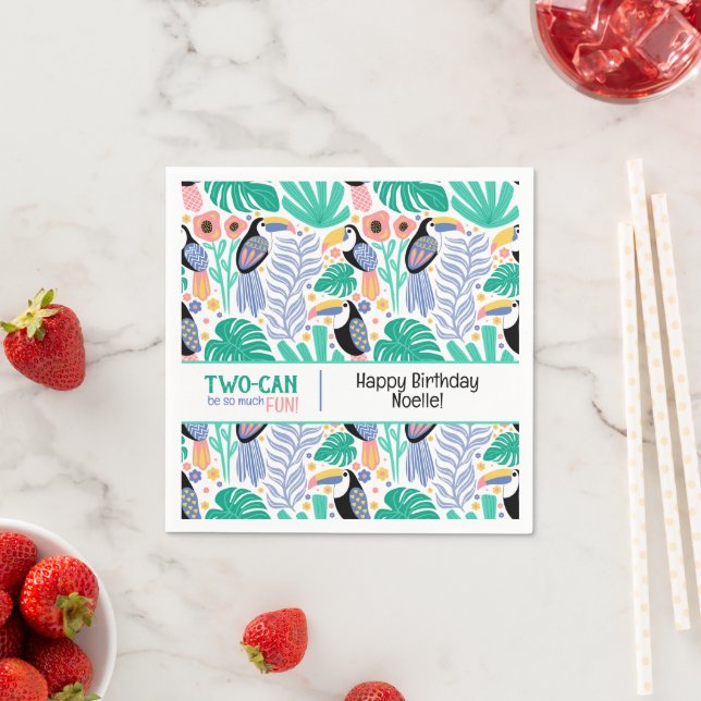 Serviette En Papier TWO-CAN (Toucan) Anniversaire Tropical (En situation)