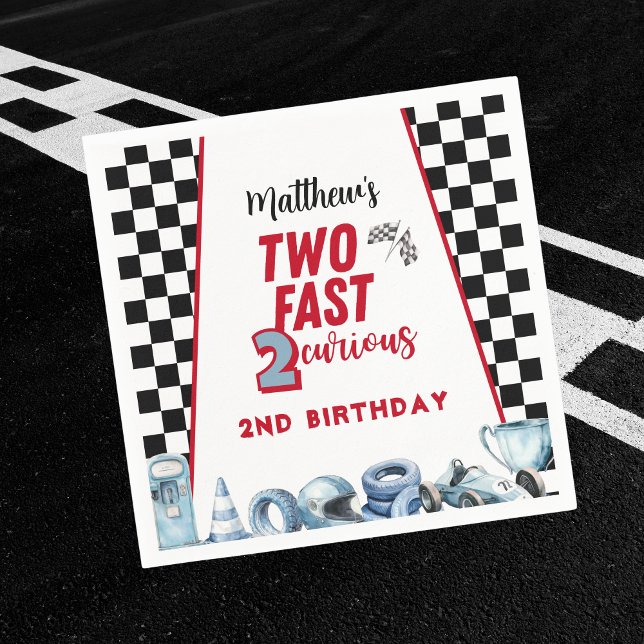 Serviette En Papier Two Fast 2nd birthday Boy Racing Car Invitation (Créateur téléchargé)