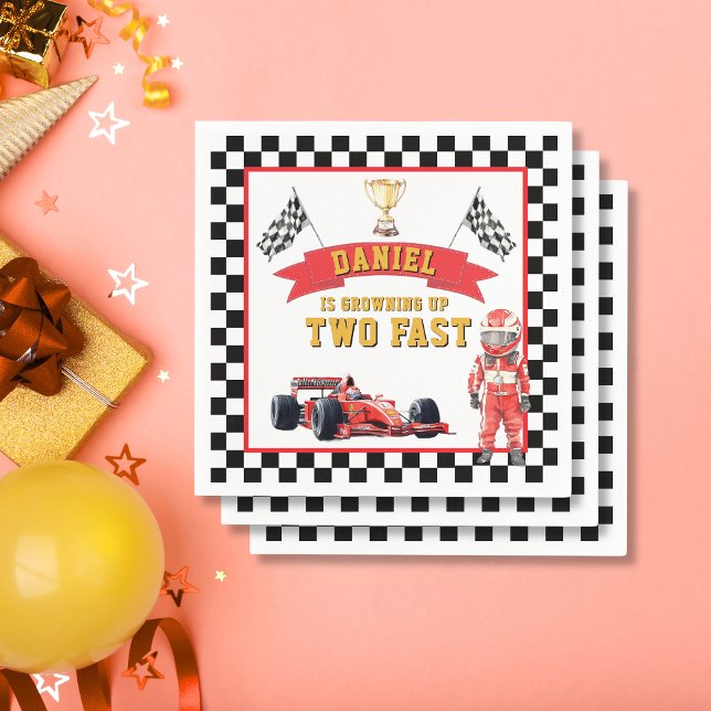 Serviette En Papier Two Fast Racing Theme Checkered Flag Party (Créateur téléchargé)