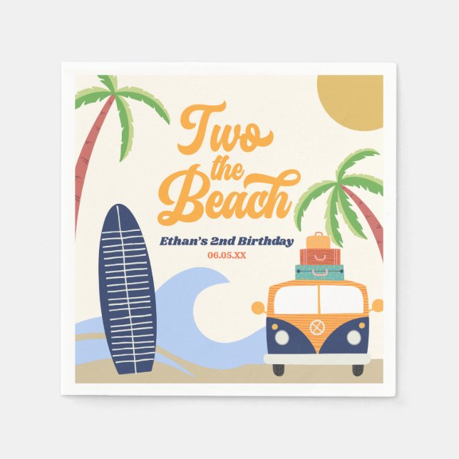 Serviette En Papier Two The Beach Surf Blue 2e fête d'anniversaire (Devant)
