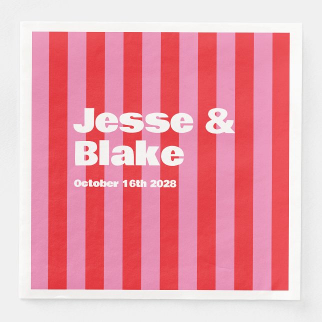 Serviette En Papier Typographie audacieuse, mariage rose et rouge (Devant)