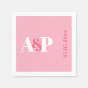 Serviette En Papier Typographie colorée Monogramme rose Mariage