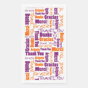 Serviette En Papier Typographie de Merci multilingue violet orange