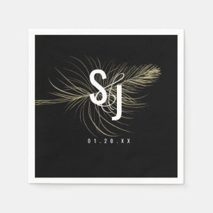 Serviette En Papier Typographie de script Faux Gold Feather Bohemian