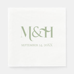 Serviette En Papier Typographie en gras Mariage moderne Sage vert