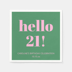 Serviette En Papier Typographie Gras Rose Vert Moderne 21e Anniversair