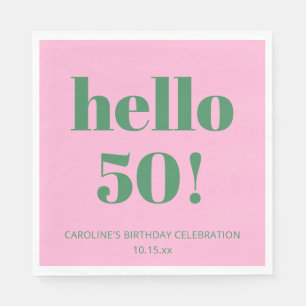 Serviette En Papier Typographie Gras Rose Vert Moderne 50e Anniversair