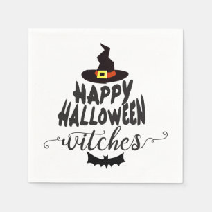 Serviette En Papier Typographie heureuse Halloween de sorcières de