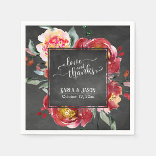 Serviette En Papier Typographie Love et Merci Fleurs Rouges Tableau No