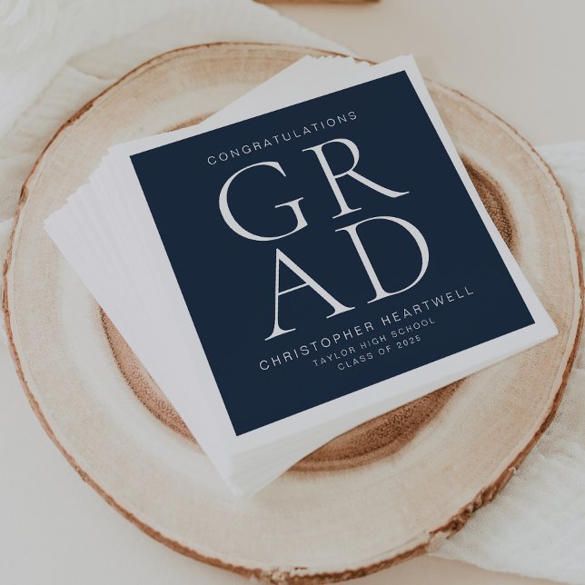 Serviette En Papier Typographie moderne Marine Blue White Graduation P (Créateur téléchargé)