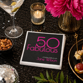 Serviette En Papier Typographie Moderne Rose Noir Incroyable 50 ans