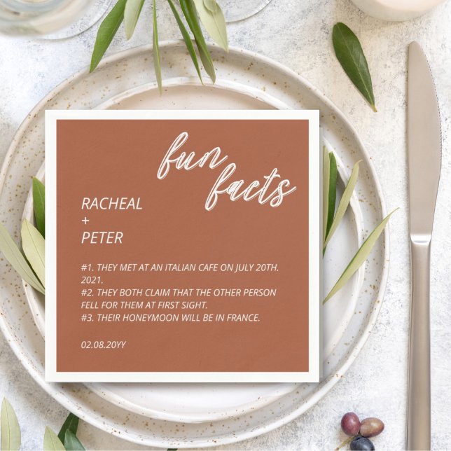 Serviette En Papier Typographie moderne Terracotta Fun Faits Mariage (Créateur téléchargé)