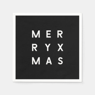 Serviette En Papier Typographie noire minimaliste Joyeux Noël