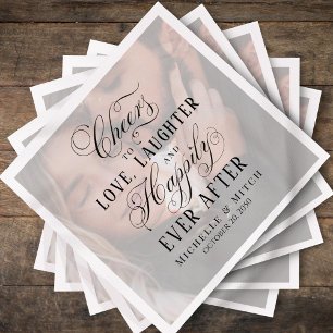 Serviette En Papier Typographie photo Mariage noir et blanc