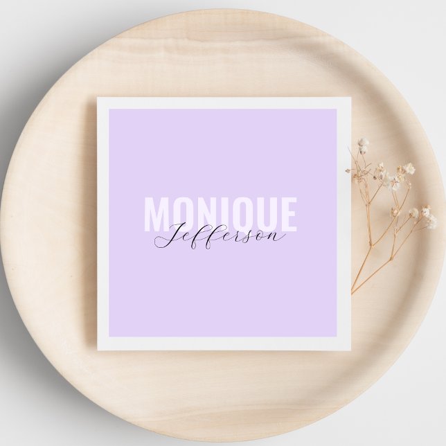 Serviette En Papier Typographie & Script Lilac Lavender Monogramme (Créateur téléchargé)