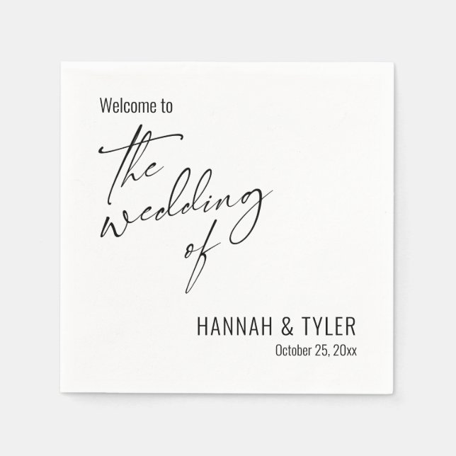 Serviette En Papier Typographie simple Bienvenue au Mariage de White (Devant)