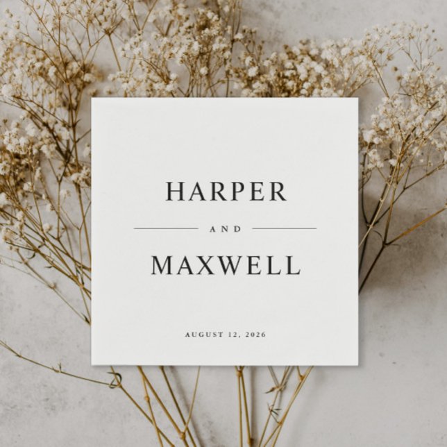 Serviette En Papier Typographie simple Mariage noir et blanc (Créateur téléchargé)