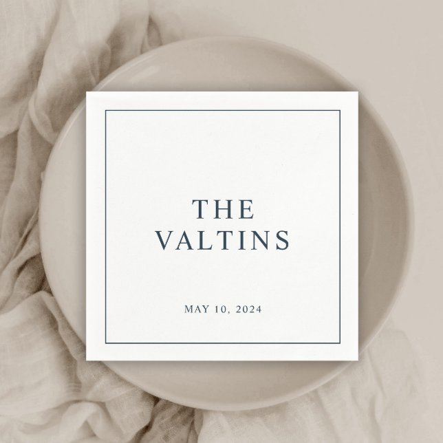 Serviette En Papier Typographie simple Marine Mariage Napkins (Simple classic navy blue couples newlywed wedding reception cocktail napkins.)