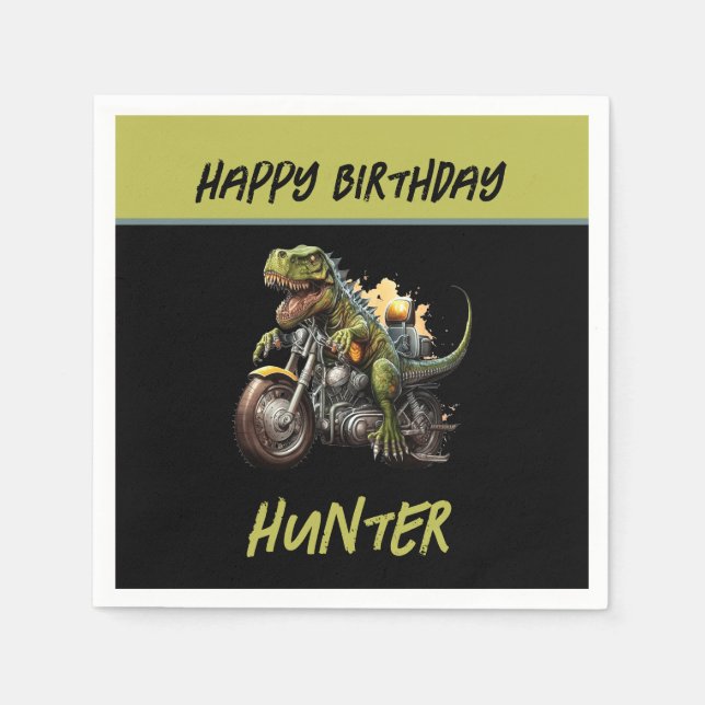Serviette En Papier Tyrannosaurus Rex Dinosaur Moto Anniversaire (Devant)