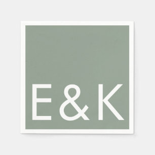 Serviette En Papier Ultra Moderne Gras Grand Monogramme Simple Sage Ve