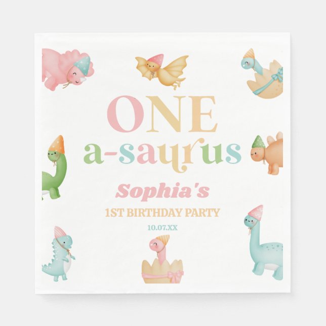 Serviette En Papier Un A-Saurus Dinosaur 1ère fête d'anniversaire (Devant)