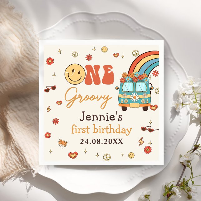 Serviette En Papier Un Arc-en-ciel rétro Super 1er anniversaire (Créateur téléchargé)