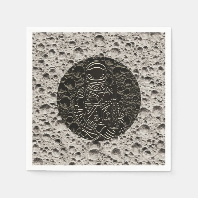 Serviette En Papier Un astronaute sur l'espace lune Noir & Grey (Devant)