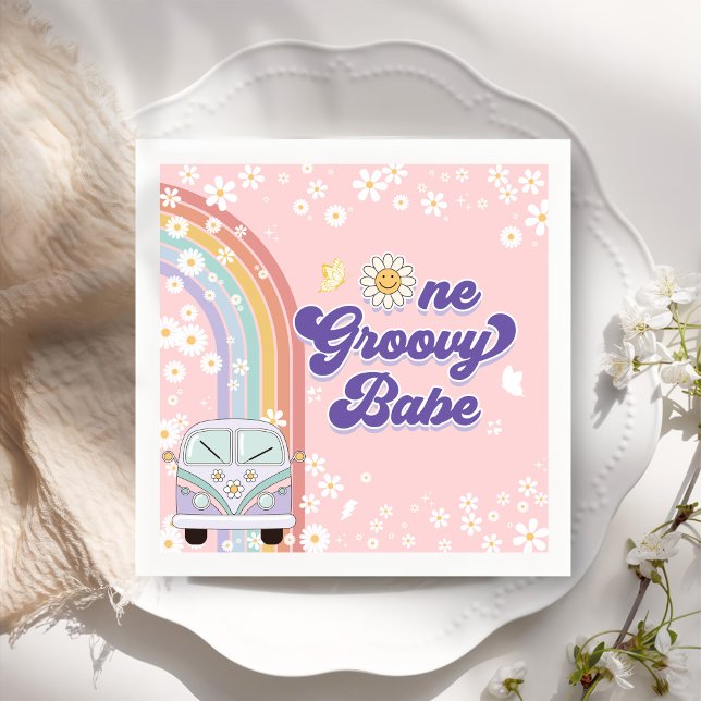 Serviette En Papier Un Babe Retro Super Arc-en-ciel 1er anniversaire (Créateur téléchargé)