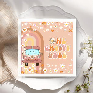 Serviette En Papier Un Babe Retro Super Arc-en-ciel 1er anniversaire