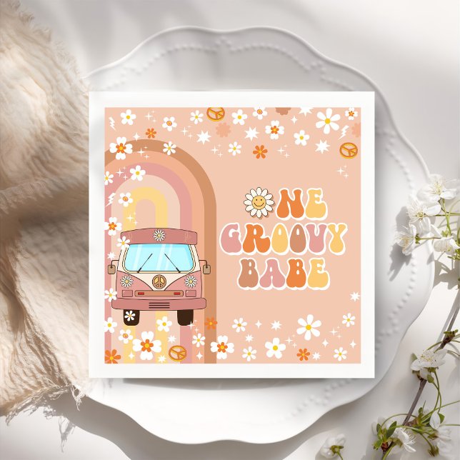 Serviette En Papier Un Babe Retro Super Arc-en-ciel 1er anniversaire (Créateur téléchargé)